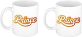 2x stuks Koningsdag prince beker / mok wit - 300 ml - oranje bekers