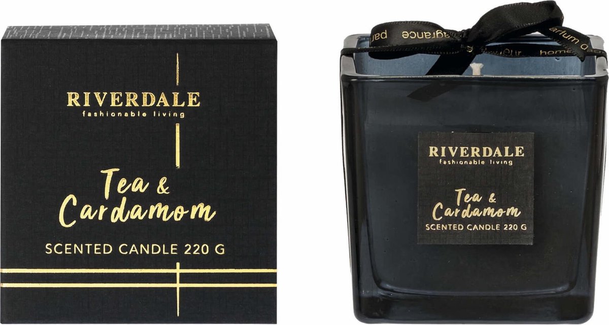 Riverdale Deluxe Geurkaars in pot Tea & Cardamom - 8cm - zwart - Zwart
