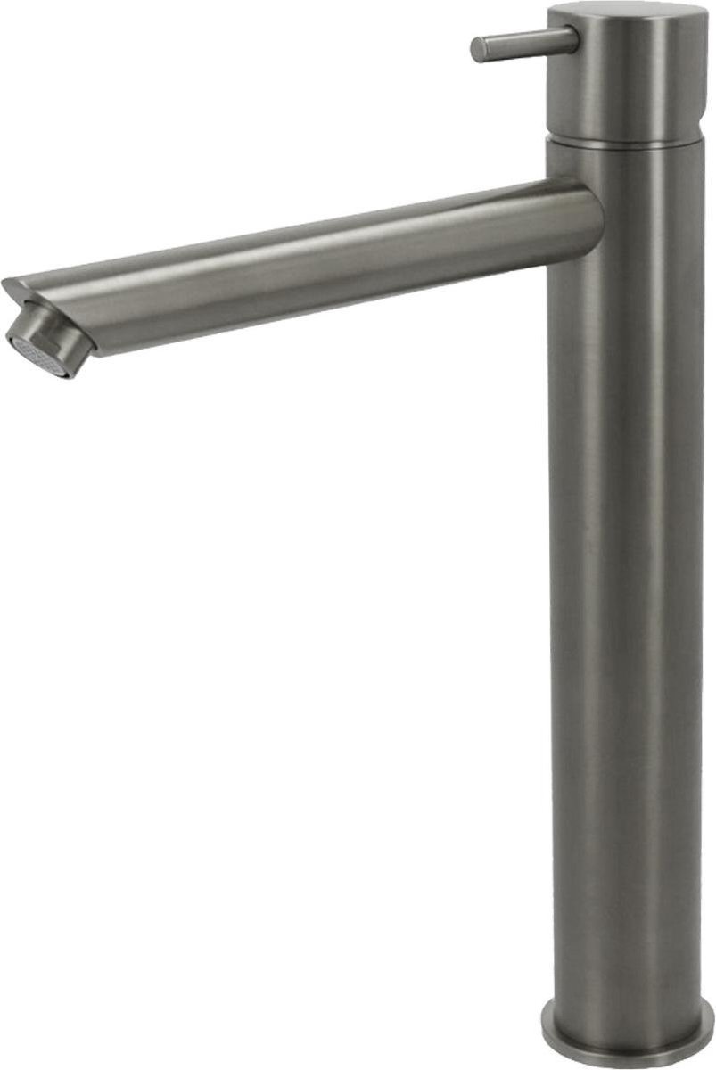 Hotbath Cobber - Wastafelmengkraan - zonder Waste - Laag - Geborsteld Zwart PVD - Opbouw - Messing - V03