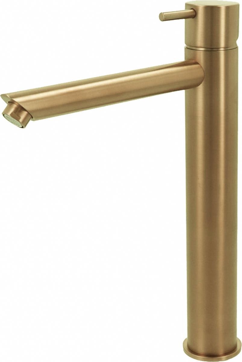 Hotbath Cobber - Wastafelmengkraan - zonder Waste - Laag - Geborsteld Messing PVD - Opbouw - Messing - V05