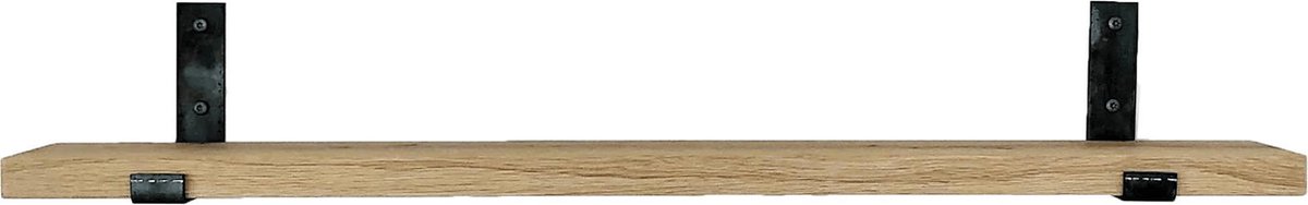 GoudmetHout® Wandplank Industrieel - 160 x 15 cm Muurplank - Eiken Hout - Decoratie Wandrek & Boekenrek - Hangplank Keuken - Wall Shelf + 2 Plankdragers van Ruw Staal