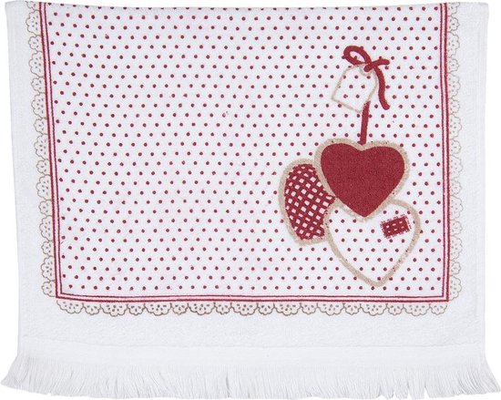 Clayre & Eef Gastendoekje 40x66 cm Wit Rood Katoen Hart Toilet handdoek