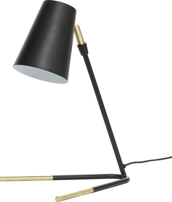 HÜBSCH INTERIOR - Mat zwarte verstelbare tafellamp, messing voetjes - 29x25xh44cm