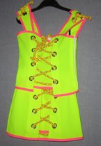 verkleedkleding 1099, moeder en dochter set , kinderen, neon geel, maat 140