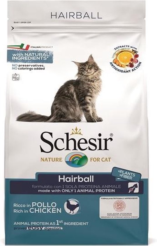 stoel Biscuit kleurstof Schesir - Kattenvoer - droogvoer voor katten - HAIRBALL - Kip - 1,5kg |  bol.com