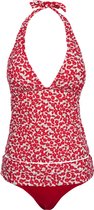 Tankini dames met striksluiting  in de nek rode met bloemen - S
