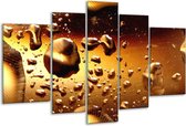 Glasschilderij Druppels - Goud, Bruin, Geel - 170x100cm 5Luik - Foto Op Glas - Geen Acrylglas Schilderij - 6000+ Glasschilderijen Collectie - Wanddecoratie