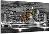 Glasschilderij New York - Zwart, Wit, Geel - 120x70cm 1Luik - Foto Op Glas - Geen Acrylglas Schilderij - GroepArt 6000+ Glasschilderijen Art Collectie - Wanddecoratie - Woonkamer - Slaapkamer