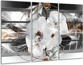 Glasschilderij Orchidee, Bloemen - Zilver, Wit - 120x80cm 3Luik - Foto Op Glas - Geen Acrylglas Schilderij - GroepArt 6000+ Glas Art Collectie - Maatwerk Mogelijk