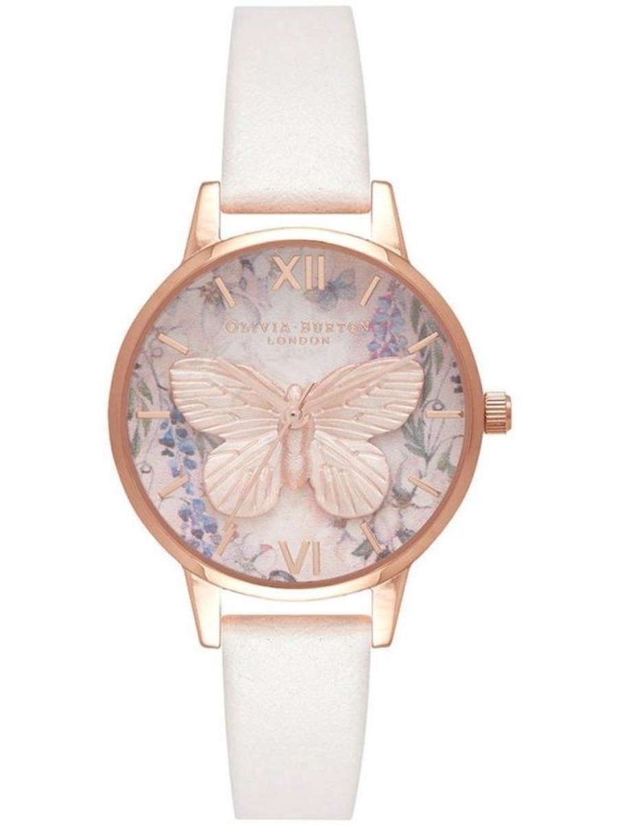 Olivia Burton Glasshouse Butterfly Vegan - Dameshorloge - OB16GH07 - Wit - Rosegoud - Vegan horlogeband - 30 MM