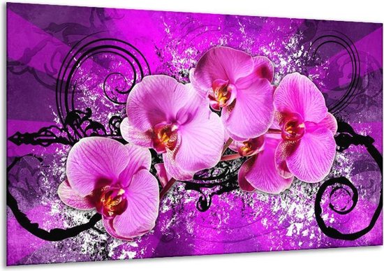 Glasschilderij Orchidee - Paars - 120x70cm 1Luik - Foto Op Glas - Geen Acrylglas Schilderij - GroepArt 6000+ Glasschilderijen Art Collectie - Wanddecoratie - Woonkamer - Slaapkamer