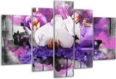 Glasschilderij Orchidee - Paars, Blauw, Wit - 170x100cm 5Luik - Foto Op Glas - Geen Acrylglas Schilderij - 6000+ Glasschilderijen Collectie - Wanddecoratie