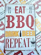 Eat bbq | Drink beer | Repeat | wandborden metaal | 20 x 30cm