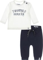 Dirkje Bio Basic SET(2delig) Blauwe broek, Shirt wit met tekst - Maat 86
