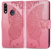 Butterfly Love Flowers reliÃ«f horizontaal flip lederen hoesje voor LG W10 met houder & kaartsleuven & portemonnee & lanyard (roze)
