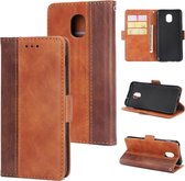 Voor Galaxy J3 / J7 (2018) Retro textuur Contrastkleur Splicing Horizontaal Flip TPU + PU lederen tas met kaartsleuven & houder & portemonnee (bruin)