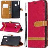 Voor Galaxy A10s Kleuraanpassing Denim Texture Horizontaal Flip Leather Case met houder & kaartsleuven & Wallet & Lanyard (rood)