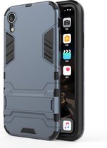 PC + TPU schokbestendig beschermhoes met houder voor iPhone XR (marine blauw)