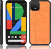 Voor Google Pixel 4 schokbestendig naaien koeienpatroon Skin PC + PU + TPU Case (oranje)