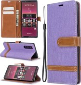 Voor Sony Xperia 5 / XZ5 kleuraanpassing denim textuur horizontaal flip pu lederen tas met houder & kaartsleuven & portemonnee & lanyard (paars)