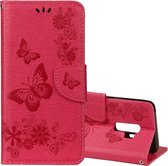 Voor Galaxy S9 + vintage reliëf bloemen vlinderpatroon horizontale flip lederen tas met kaartsleuf en houder & portemonnee en lanyard (rood)