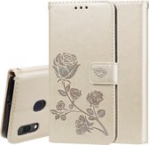 Rose reliëf horizontaal Flip PU lederen tas voor Galaxy A30 / A20, met houder & kaartsleuven & portemonnee (goud)