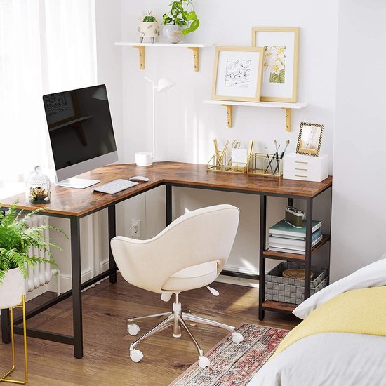 Bureau VASAGLE, table d'ordinateur en L, bureau d'angle avec 2 étagères, table  de... | bol.com