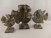 Houten beeld - Teakhout vissen zwart - Set van 3 - 44 cm hoog