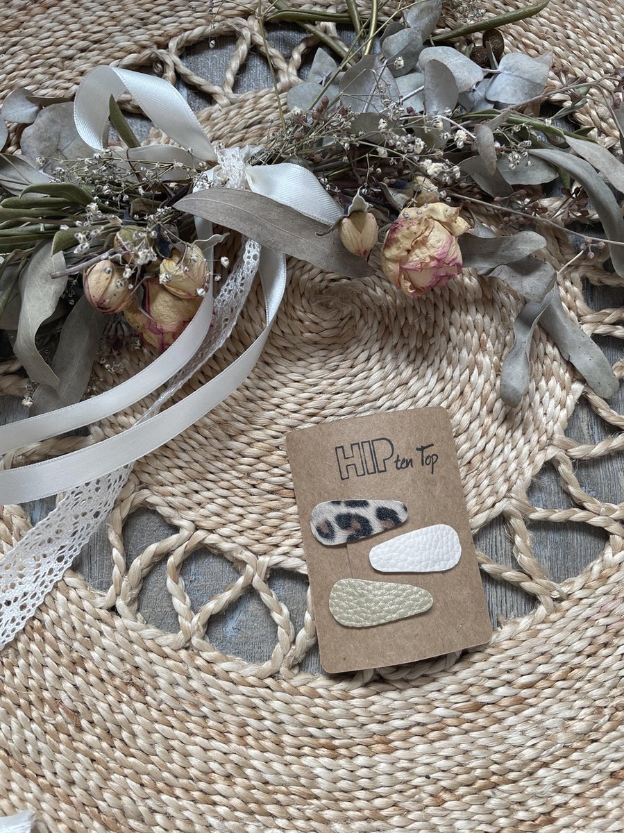Haarspeldjes - Meisje - Klikklak speldje - Haarlok - Leopard beige