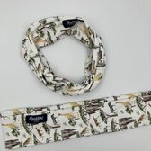 Brovari Haarband/bandana - Kind/Moeder - Creme - Giraf/Olifant/Panter - Met alu draad