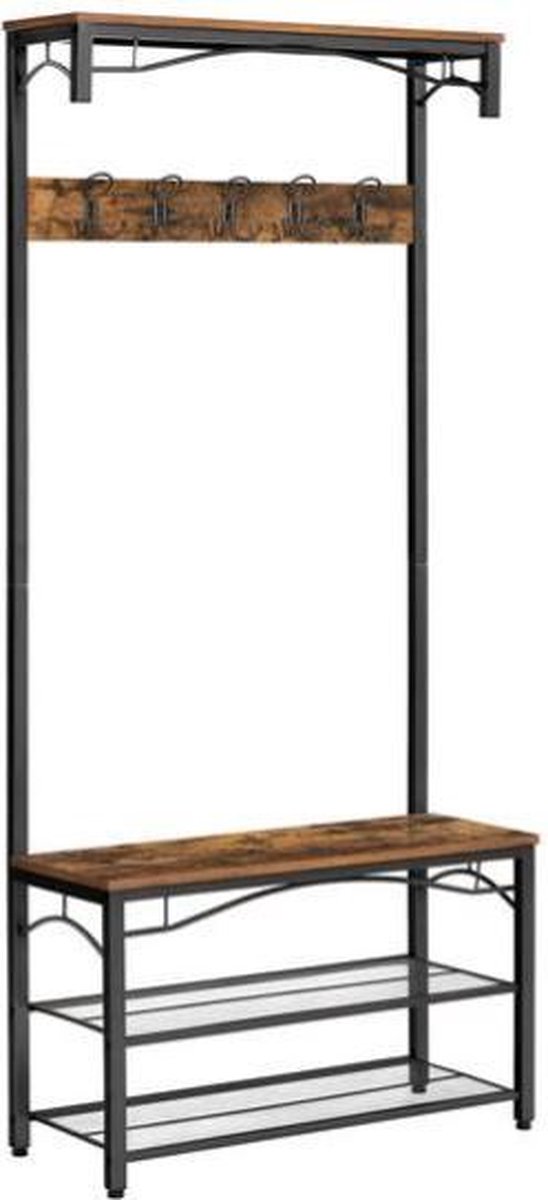 Segenn's Livingston kapstok - kapstok staand - kapstok haken - met schoenenrek - Garderoberek - kapstokken - metalen frame 80 x 32 x 178,5 cm