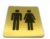 Deurbordje Toilet - WC bordjes – Tekstbord WC – Toilet bordje – WC - Bordje – WC  Heren Dames Toilet – Man Vrouw - Geborsteld Goud Look – Pictogram - Zelfklevend – 10 cm x 12 cm x