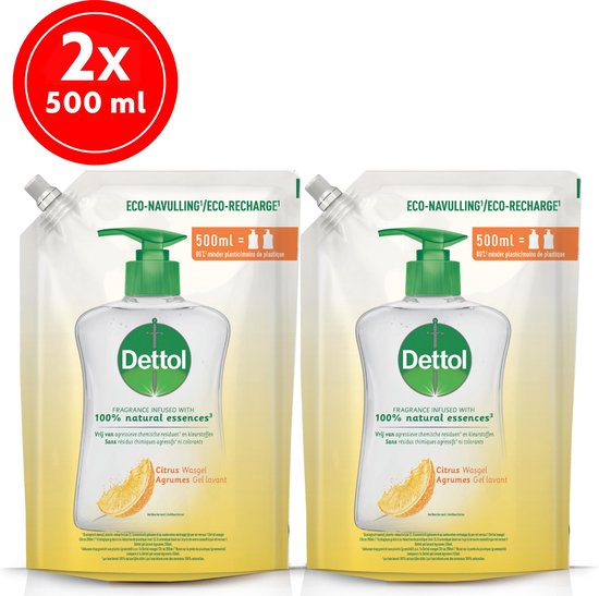 Het hotel infrastructuur Stimulans Dettol Handzeep Navulling - Antibacterieel - Citrus - 100% natuurlijke  oliën - 2 x 500 ml | bol.com