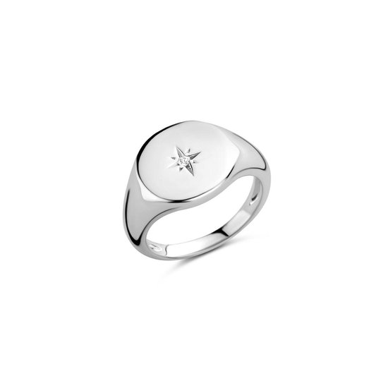 YO&NO - Ring - Zilver - Zegelring - Ovaal - Zirkonia -  12,5 mm 19mm - Sieraden vrouw - Heren - Gerhodineerd - zilver 925