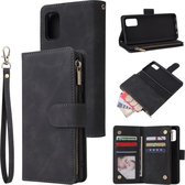 Voor Galaxy A41 multifunctionele horizontale flip lederen tas, met kaartsleuf en houder & rits portemonnee & fotolijst (zwart)