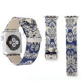 Voor Apple Watch Series 3 & 2 & 1 42mm Retro zijden canvas + lederen polshorloge band (blauw)