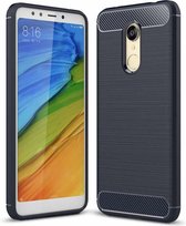 Voor Xiaomi Redmi 5 Plus geborstelde textuur Koolstofvezel schokbestendig TPU Rugged Armor beschermhoes (marineblauw)