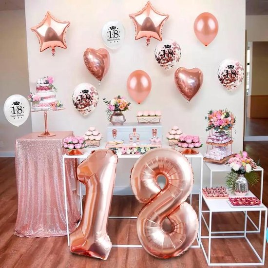 18 Jaar Verjaardag Versiering - Rosé Goud Versiering - Compleet pakket 27 stuks - Helium, Latex & Feest Ballonnen - Felizdecorations