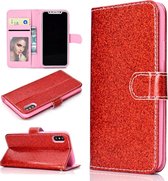 Fro iPhone X Glitter Poeder Horizontale Flip Leren Case met Kaartsleuven & Houder & Fotolijst & Portemonnee (Rood)