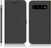 Voor Galaxy S10 + geÃ¯miteerd spiegelend oppervlak horizontaal flip lederen tas met houder & kaartsleuven & portemonnee & lanyard (zwart)