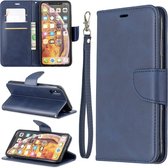 Retro lamsvacht textuur pure kleur horizontale flip pu lederen case voor Galaxy A10 & M10, met houder & kaartsleuven & portemonnee & lanyard (blauw)