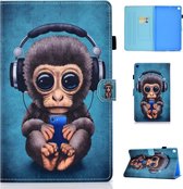 Voor Galaxy Tab A10.1 T510 Horizontale TPU geverfde platte veer Case Antislipstrip met penhoes en kaartsleuf en houder (hoofdtelefoonaap)