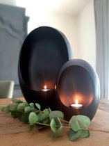 Alinterieur - Standing Egg - Incl theelichthouder - Zwart - Medium - 38x25x9