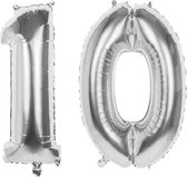 10 Jaar Folie Ballonnen Zilver - Happy Birthday - Foil Balloon - Versiering - Verjaardag - Jongens - Meisjes - Feest - Inclusief Opblaas Stokje & Clip - XL - 82 cm