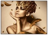 Vrouw met de Gouden veren - Foto op Akoestisch paneel - 200 x 150 cm