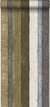 ESTAhome behang houten plankjes bruin en kaki groen - 138253 - 53 cm x 10,05 m