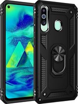 Samsung Galaxy A60/M40 Stevige Magnetische Anti shock ring back cover case- schokbestendig-TPU met stand – Zwart