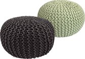 Pippa Design Poef  - gebreid - XL - grijs en lichtgroen - set van 2