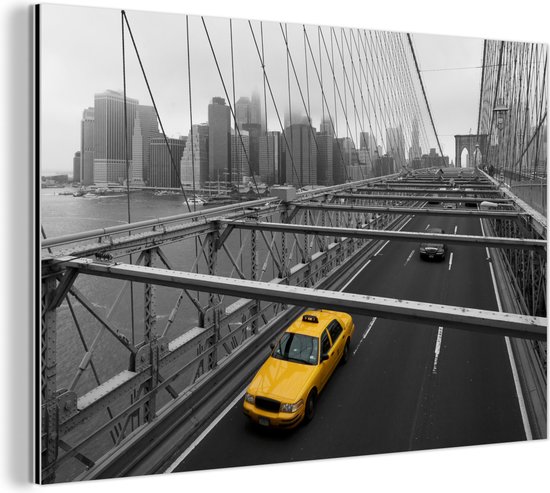 Wanddecoratie Metaal - Aluminium Schilderij Industrieel - Zwart-wit foto van een weg in het Noord-Amerikaanse New York - 60x40 cm - Dibond - Foto op aluminium - Industriële muurdecoratie - Voor de woonkamer/slaapkamer