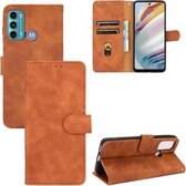 Voor Motorola Moto G60/G40 Fusion Effen Kleur Huid Voelen Magnetische Gesp Horizontale Flip Kalf Textuur PU Lederen Case met Houder & Kaartsleuven & Portemonnee (Bruin)